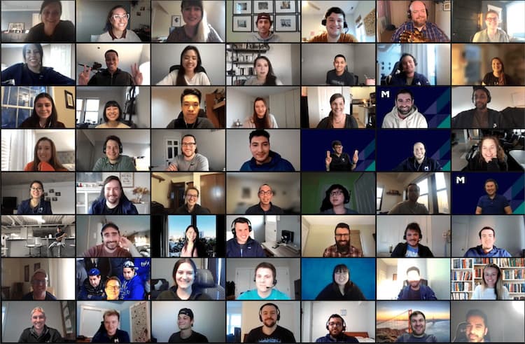 Screenshot of 56 M1 Employees on a Zoom call