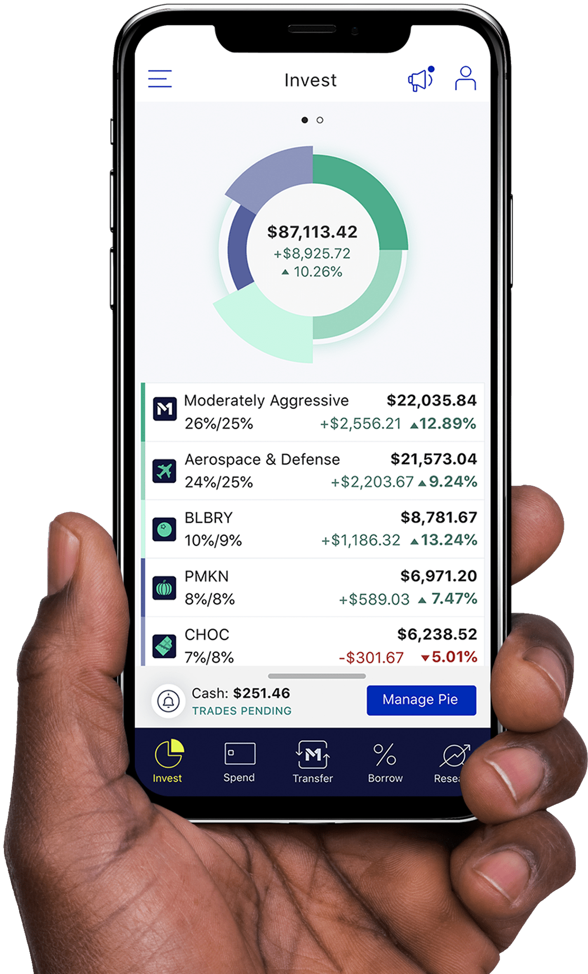 M1 invest tab on app