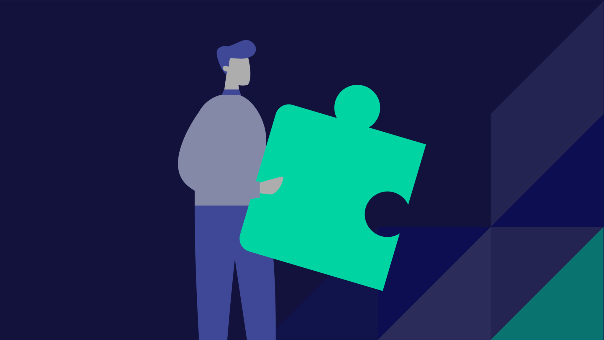 Man holding a green puzzle piece