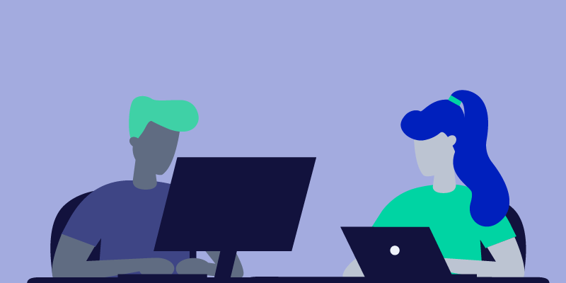Drawing of two people working on their computers