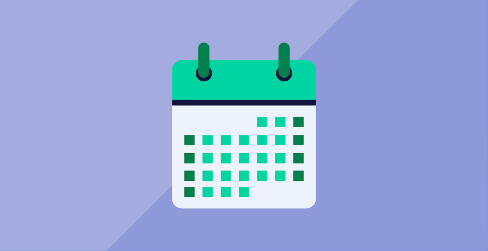 Green calendar in front of a light blue background