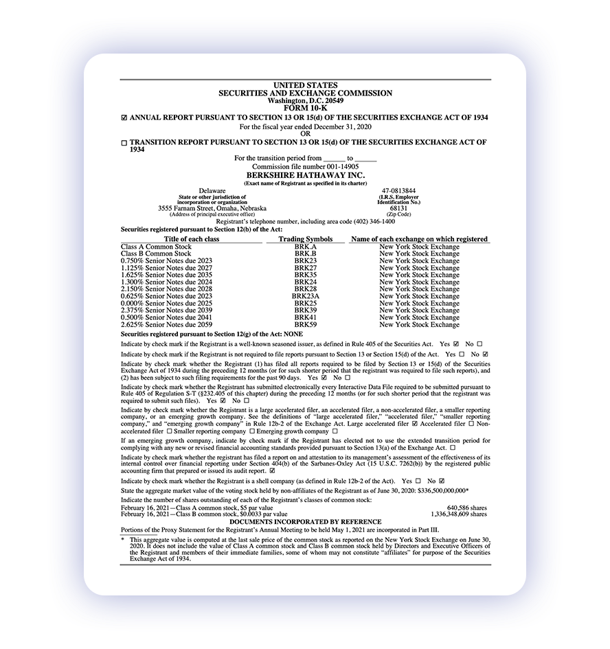 SEC form 10-K for Berkshire Hathaway Inc.