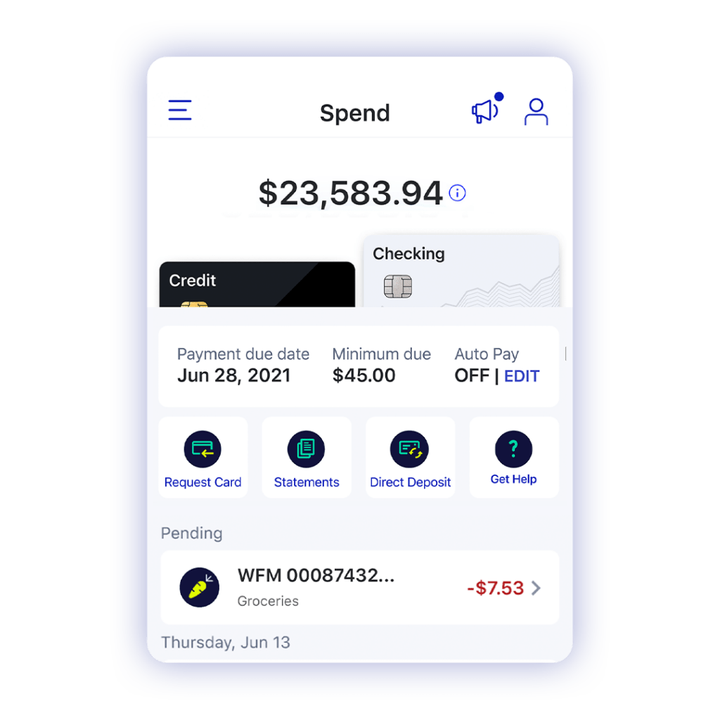 Product mockup of Spend screen