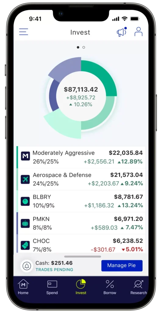 Mockup of the invest dashboard in the app