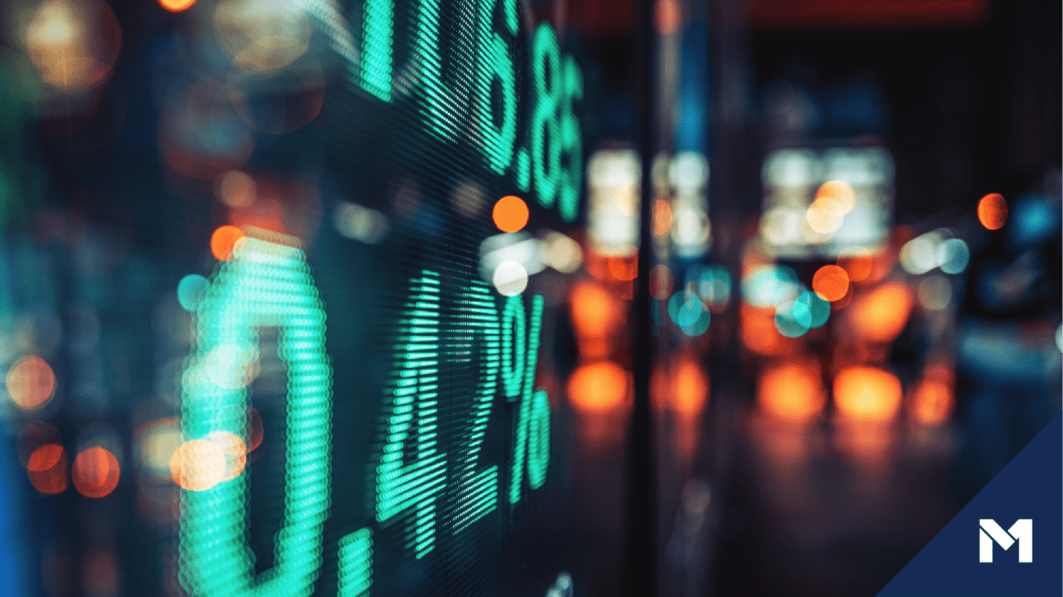 Abstract stock market numbers sign with neon lights in the background