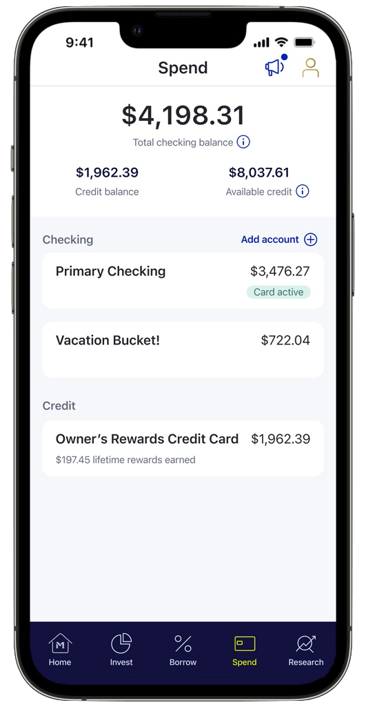 M1 Spend Checking account as shown on in the M1 app on an iPhone