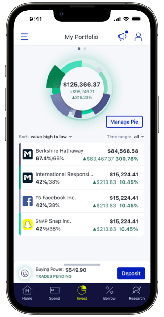 Mockup of the invest dashboard in the app