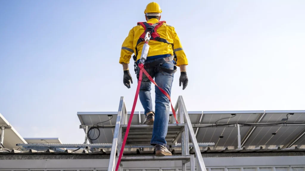 A worker exercising caution.